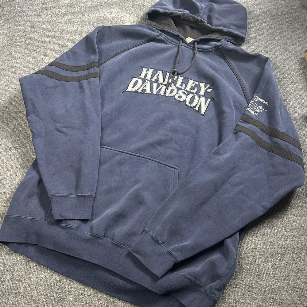 Harley-Davidson Hoodie Mens 2XL Blue Ft Myers FL Graphic Pullover Fleece Biker